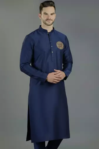 Navy embroidery dupion silk kurta