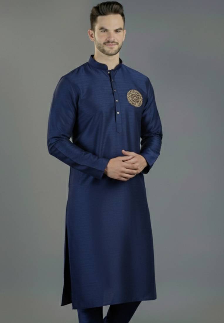 Navy embroidery dupion silk kurta