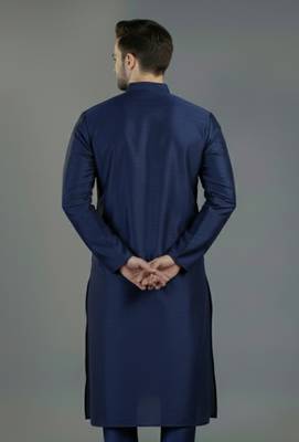 Navy embroidery dupion silk kurta 2