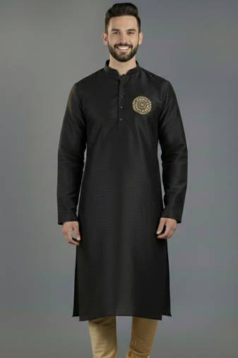 Black embroidery dupion silk kurta