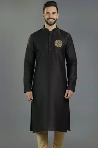 Black embroidery dupion silk kurta