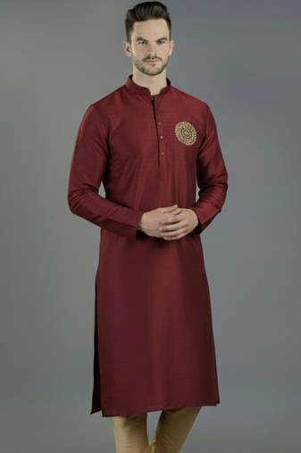 Maroon embroidery dupion silk kurta