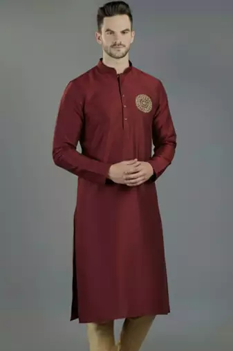 Maroon embroidery dupion silk kurta