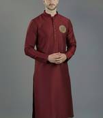 Maroon embroidery dupion silk kurta