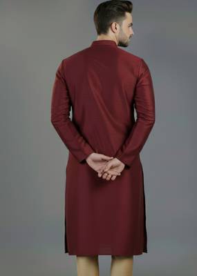 Maroon embroidery dupion silk kurta 2