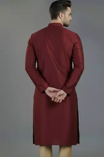 Maroon embroidery dupion silk kurta