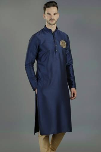 Navy embroidery dupion silk kurta