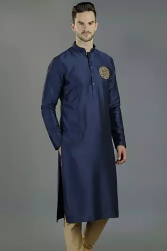 Navy embroidery dupion silk kurta