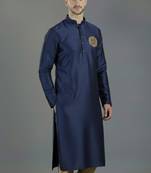 Navy embroidery dupion silk kurta