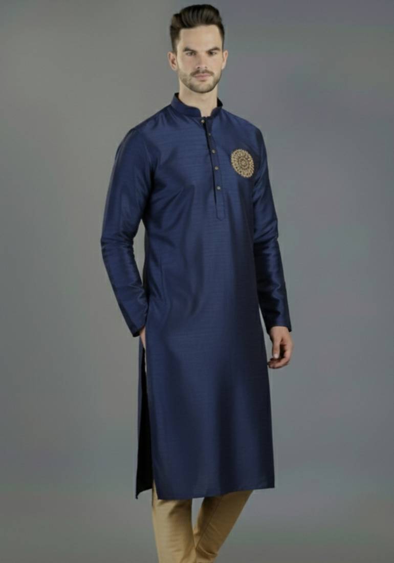 Navy embroidery dupion silk kurta