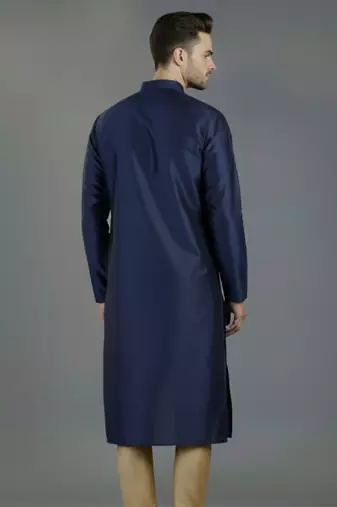 Navy embroidery dupion silk kurta