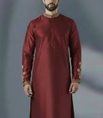 Maroon embroidery dupion silk kurta