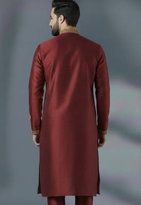 Maroon embroidery dupion silk kurta 2