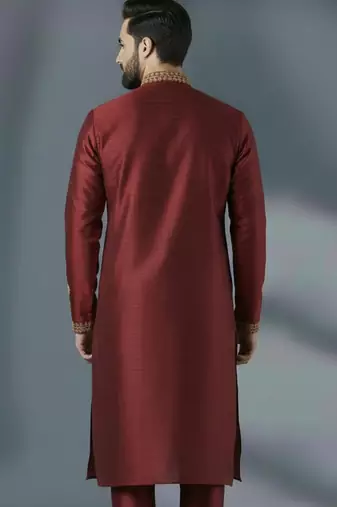 Maroon embroidery dupion silk kurta