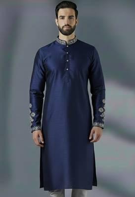 Navy embroidery dupion silk kurta 1