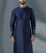 Navy embroidery dupion silk kurta
