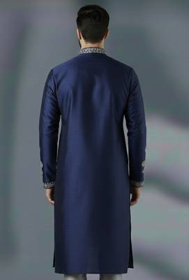 Navy embroidery dupion silk kurta 2