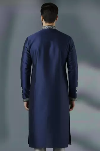 Navy embroidery dupion silk kurta