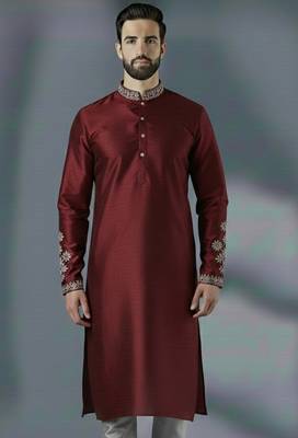 Maroon embroidery dupion silk kurta 1