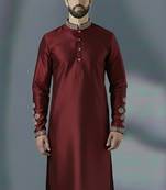 Maroon embroidery dupion silk kurta
