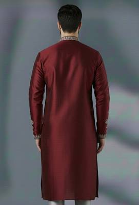 Maroon embroidery dupion silk kurta 2