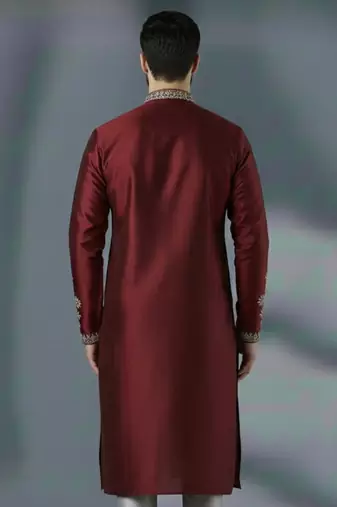 Maroon embroidery dupion silk kurta
