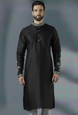 Black embroidery dupion silk kurta 1
