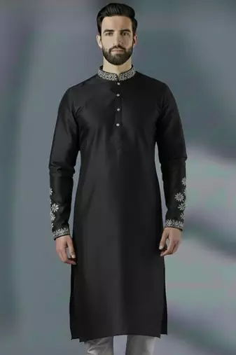 Black embroidery dupion silk kurta