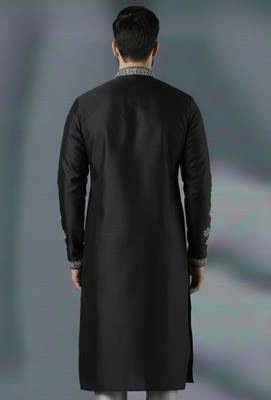 Black embroidery dupion silk kurta 2