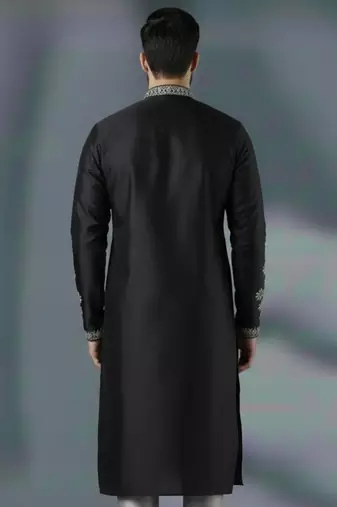 Black embroidery dupion silk kurta