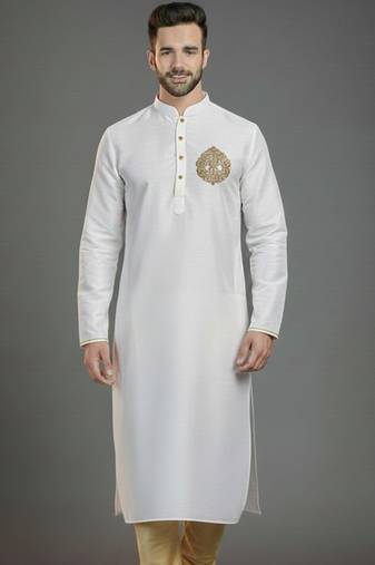 White embroidery dupion silk kurta
