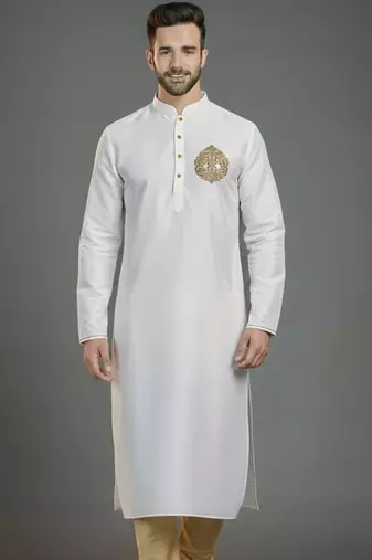 White embroidery dupion silk kurta