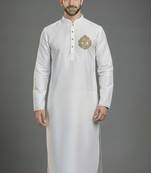 White embroidery dupion silk kurta