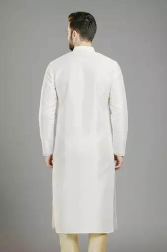White embroidery dupion silk kurta