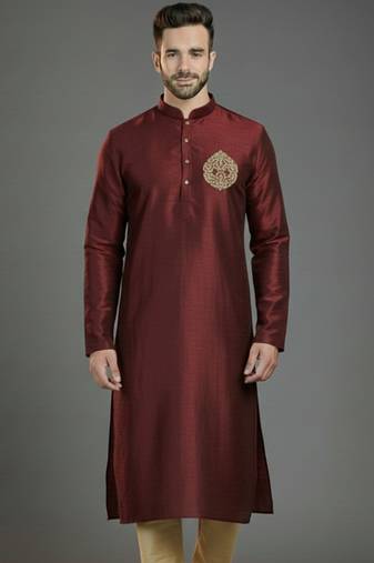 Maroom embroidery dupion silk kurta