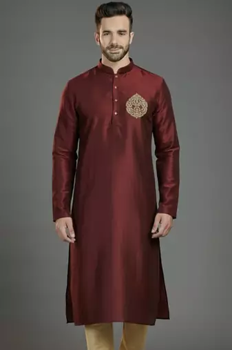 Maroom embroidery dupion silk kurta