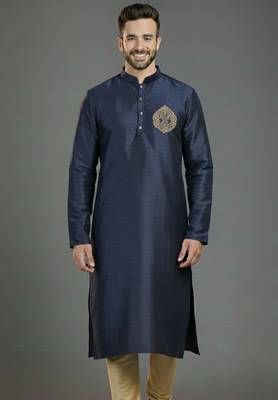 Navy embroidery dupion silk kurta 1
