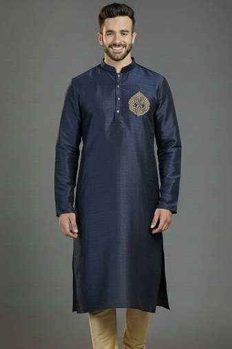Navy embroidery dupion silk kurta