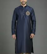 Navy embroidery dupion silk kurta