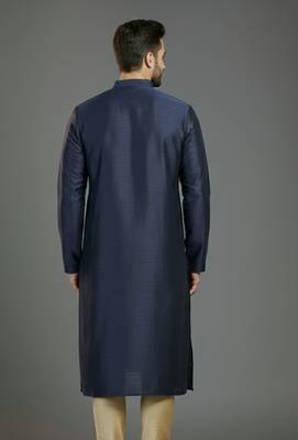Navy embroidery dupion silk kurta 2