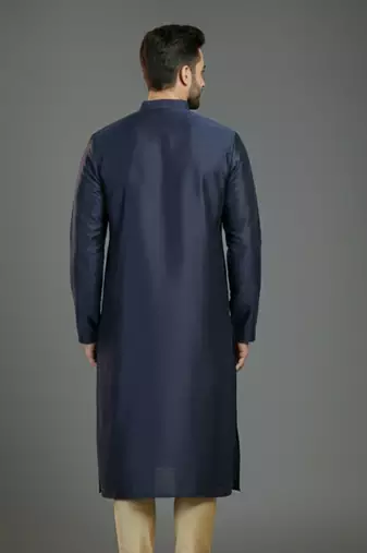 Navy embroidery dupion silk kurta