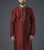 Maroon embroidery dupion silk kurta