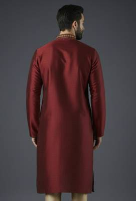 Maroon embroidery dupion silk kurta 2