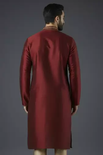 Maroon embroidery dupion silk kurta