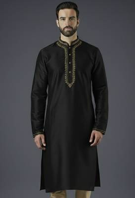 Black embroidery dupion silk kurta 1