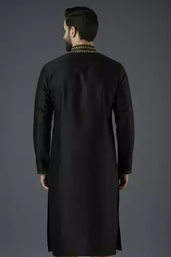 Black embroidery dupion silk kurta