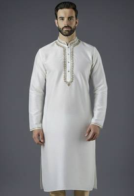 White embroidery dupion silk kurta 1