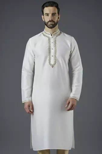 White embroidery dupion silk kurta