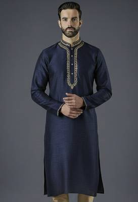 Navy embroidery dupion silk kurta 1