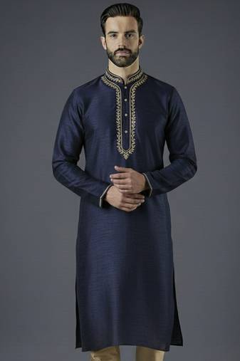 Navy embroidery dupion silk kurta